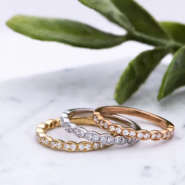 18KY Lorelei Floral Milgrain Diamond Band