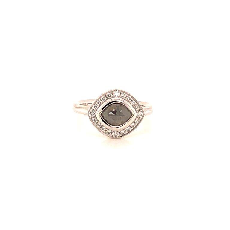 14KW "Pikes Peak" Grey Marquise Diamond & Diamond Halo Ring