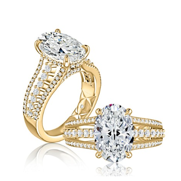 14KY A. Jaffe Oval Engagement Ring with Wide Diamond Band
