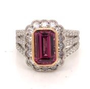 Platinum/18KR Garnet & Diamond Ring