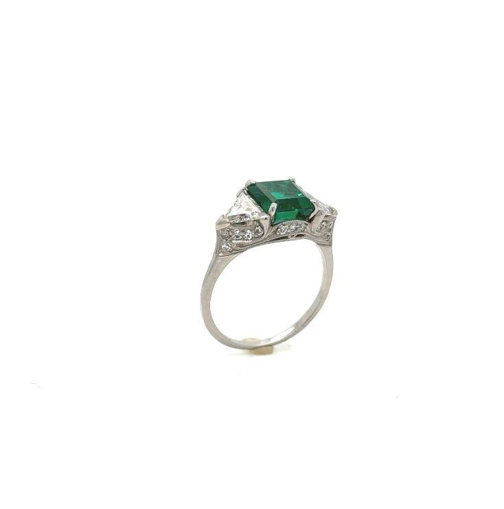 Platinum Emerald And Diamond Ring