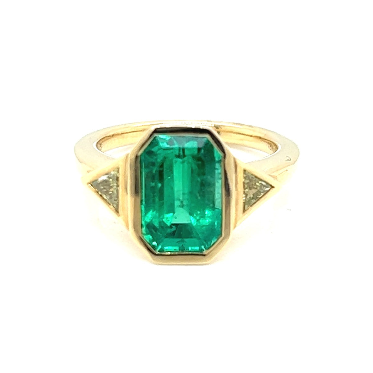 18KY Emerald And Yellow Diamond Ring