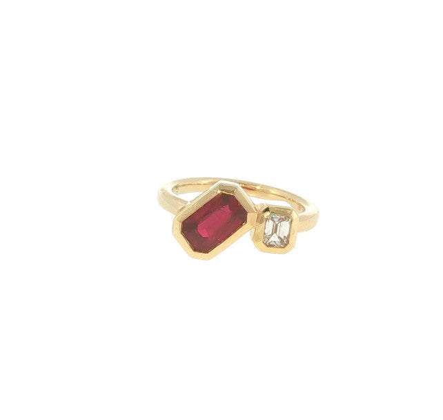 18KY Toi Et Moi Ruby And Diamond Ring