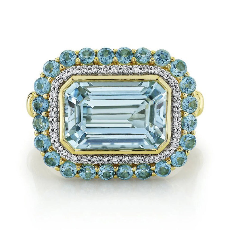 18K Yellow Sky-Blue Topaz And Diamond Ring