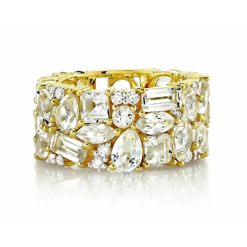 18KY Mix Shapes White Topaz And Diamond Band