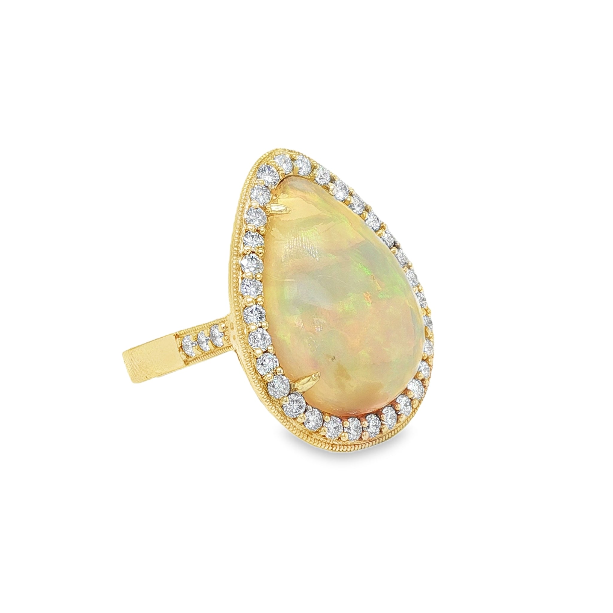 18K YELLOW GOLD OPAL AND DIAMOND ESTATE RING