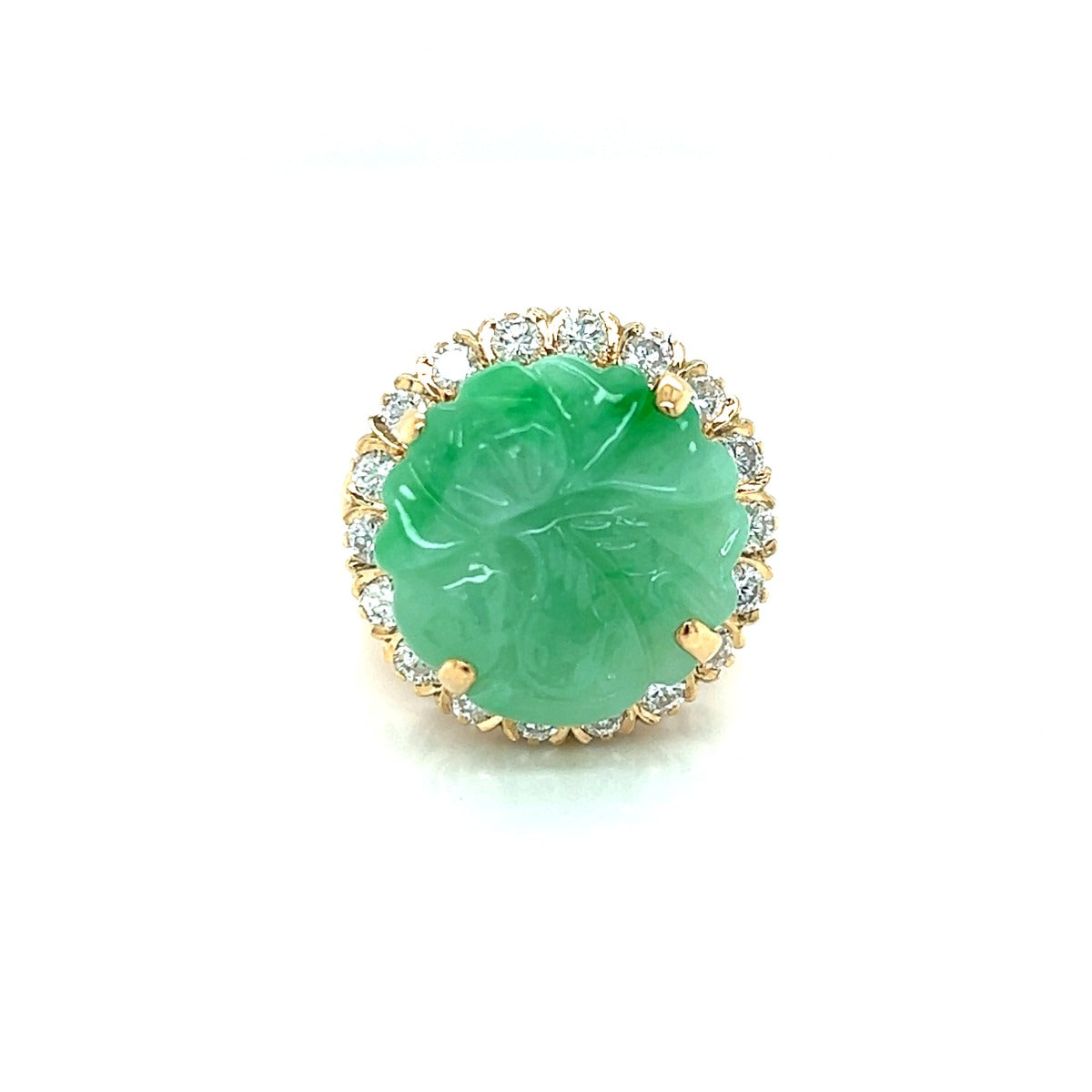 14KY Carved Jadeite Diamond Ring