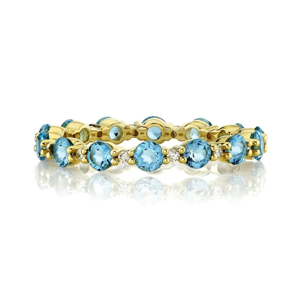18KY Swiss Blue Topaz And Diamond Eternity Band