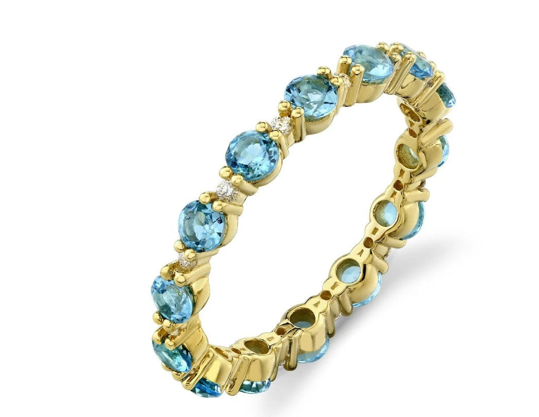 18KY Swiss Blue Topaz And Diamond Eternity Band