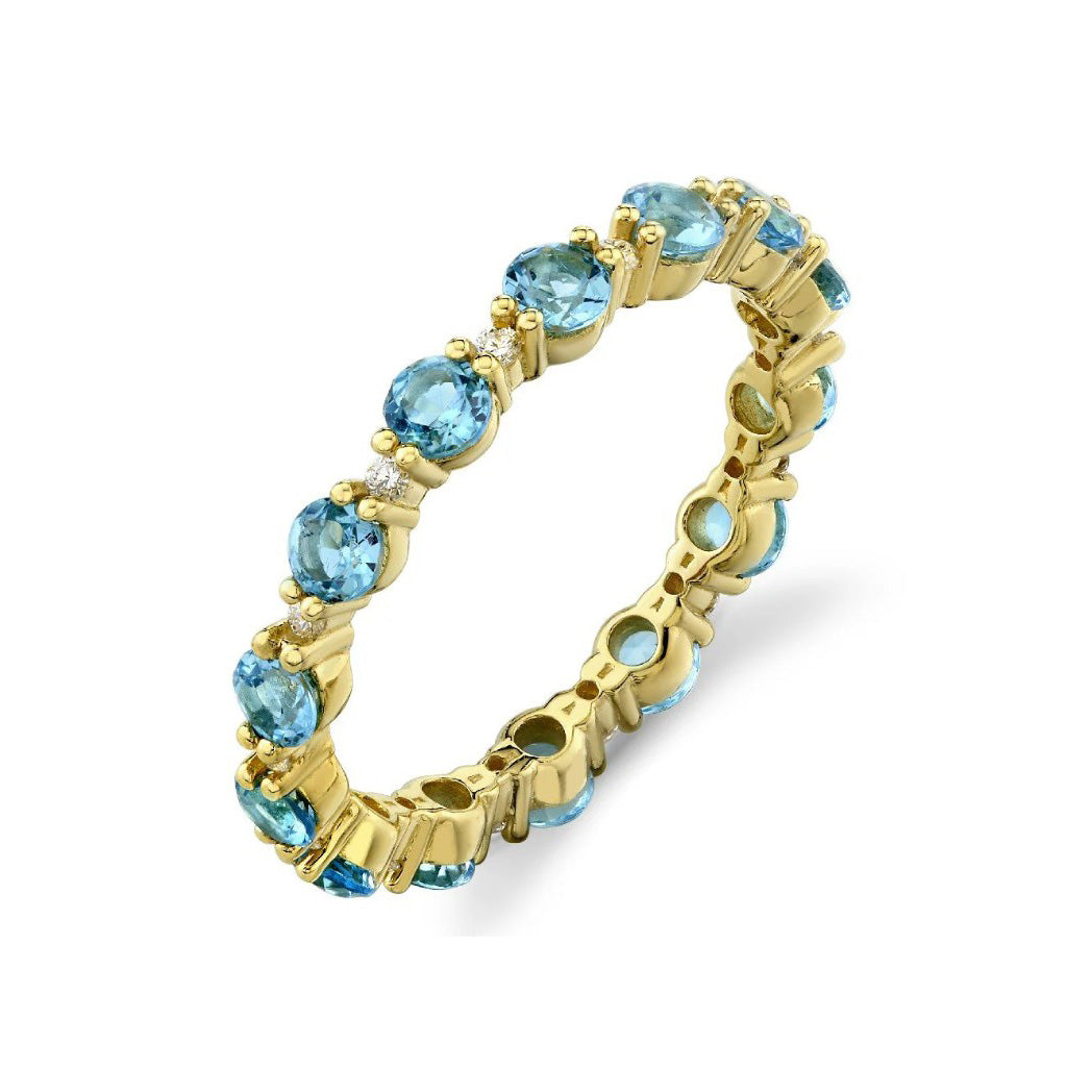 18KY Swiss Blue Topaz And Diamond Eternity Band