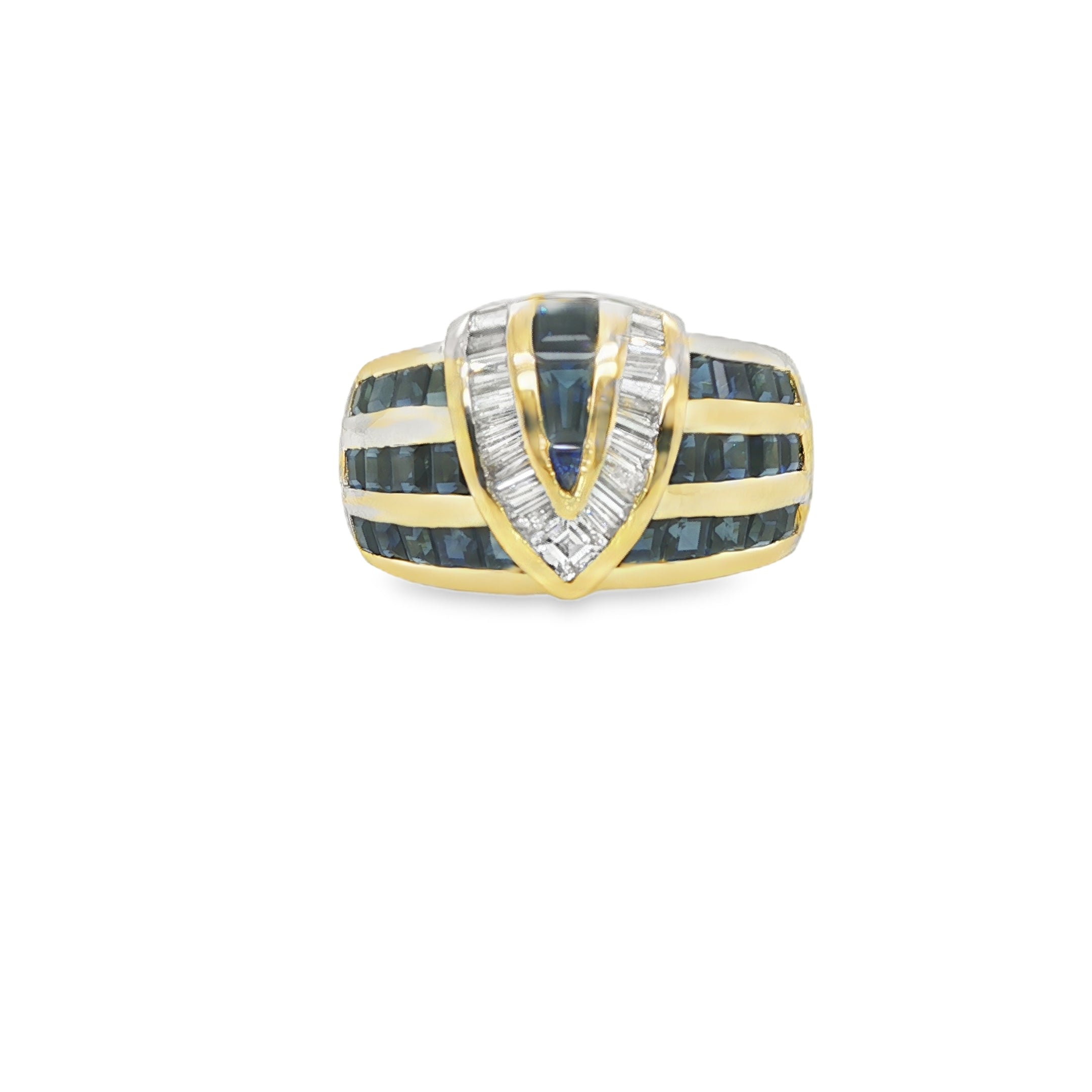 18K YG BLUE SAPPHIRE AND DIAMOND RING