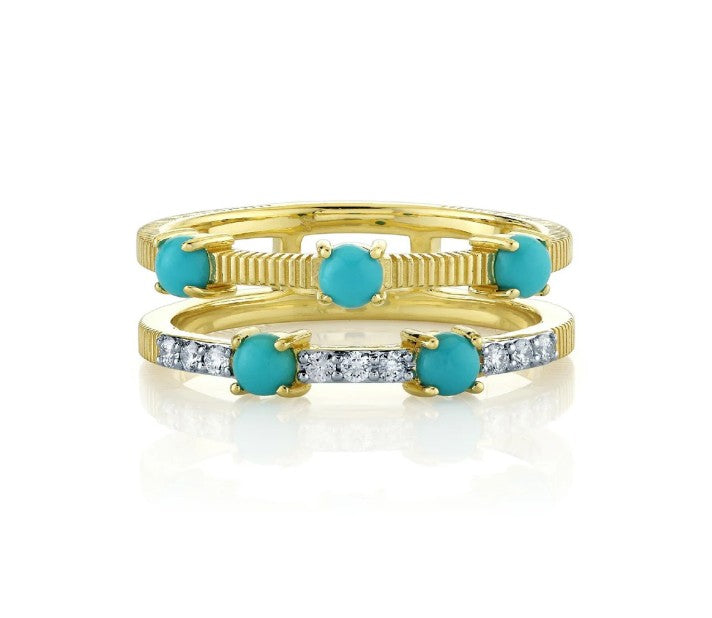 Turquoise And Diamond Double Row Band