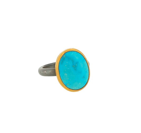 SS/24KY Lika Behar Sonoran Turquoise Freeform Cabochon Oval Ring