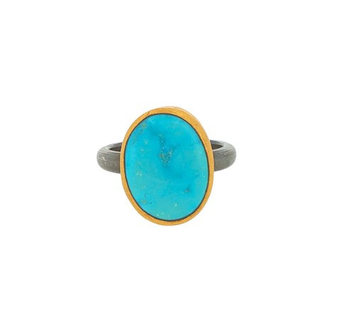 SS/24KY Lika Behar Sonoran Turquoise Freeform Cabochon Oval Ring