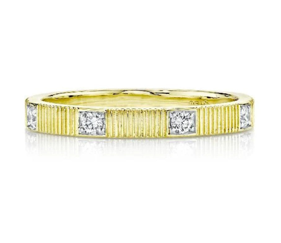 18KY Diamond Stacker With Strie Detail Band