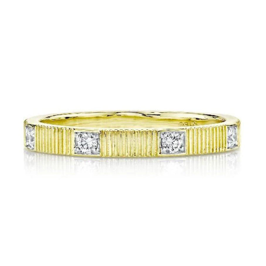 18KY Diamond Stacker With Strie Detail Band