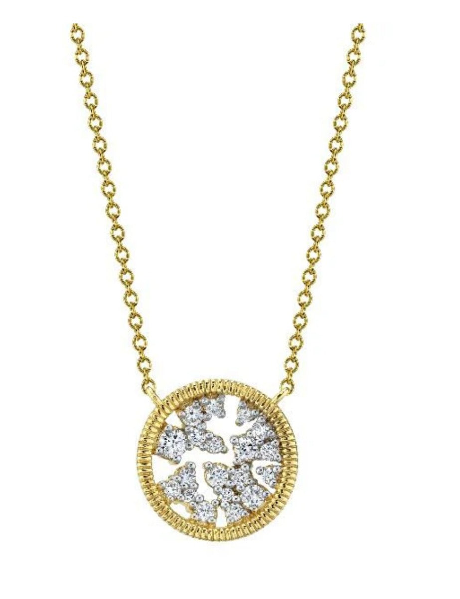 18KY Round Diamond Strie Detail Pendant
