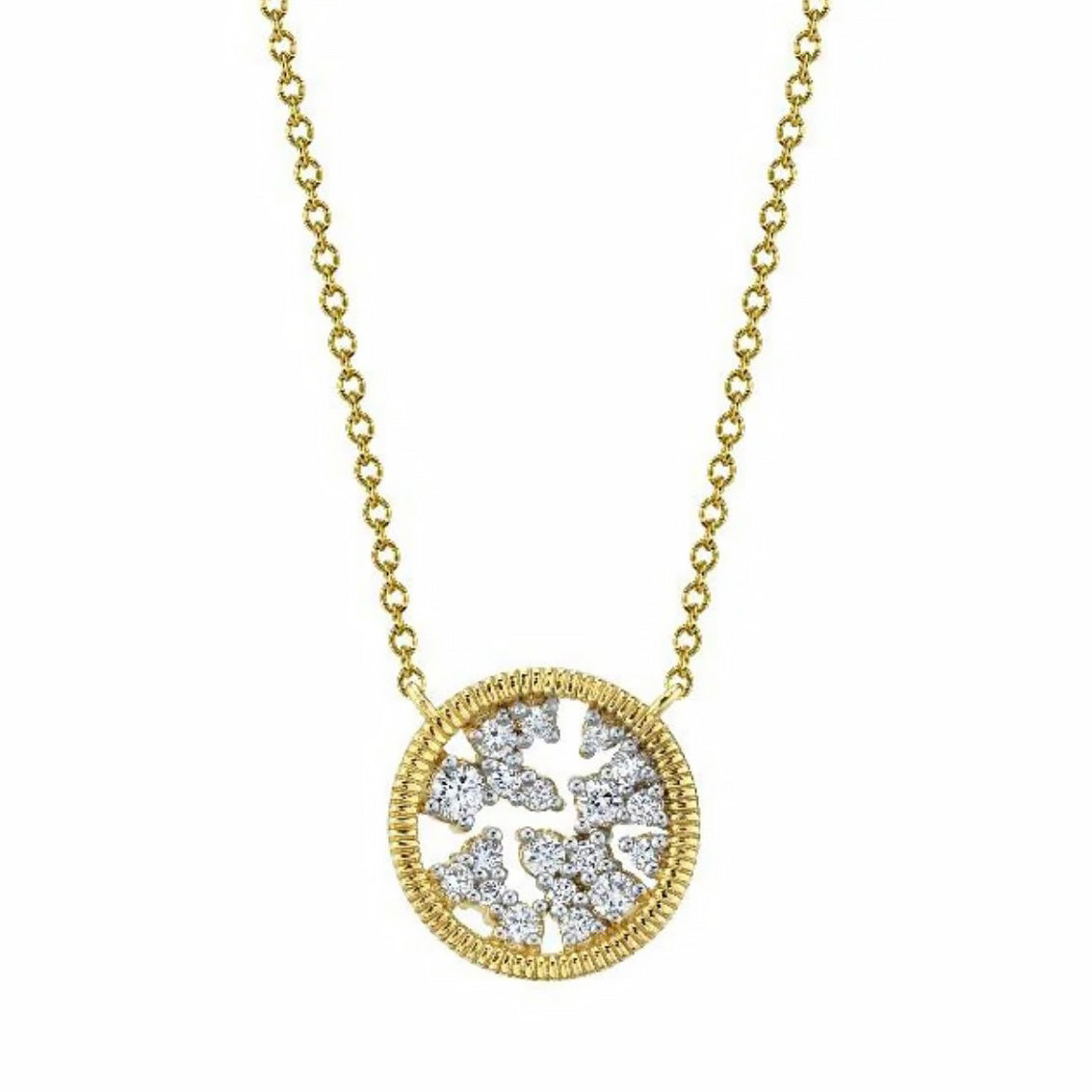 18KY Round Diamond Strie Detail Pendant
