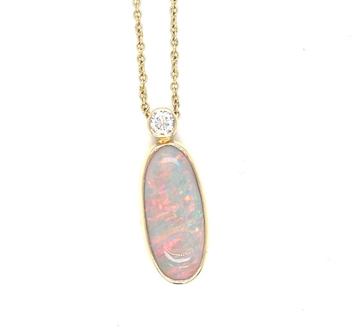 18KY Australian Opal And Diamond Pendant