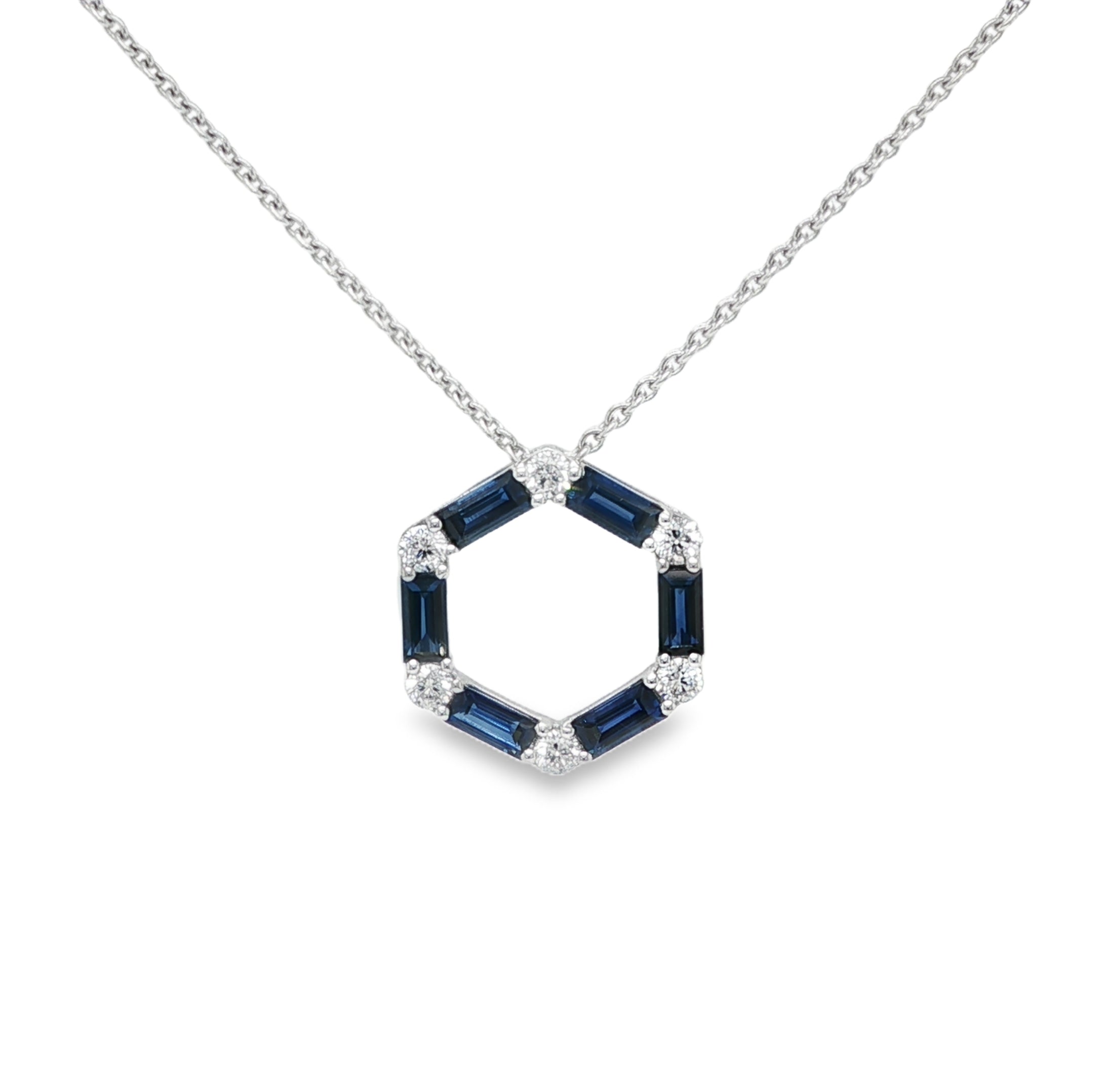 18KW SAPPHIRE AND DIAMOND HEXAGON PENDANT
