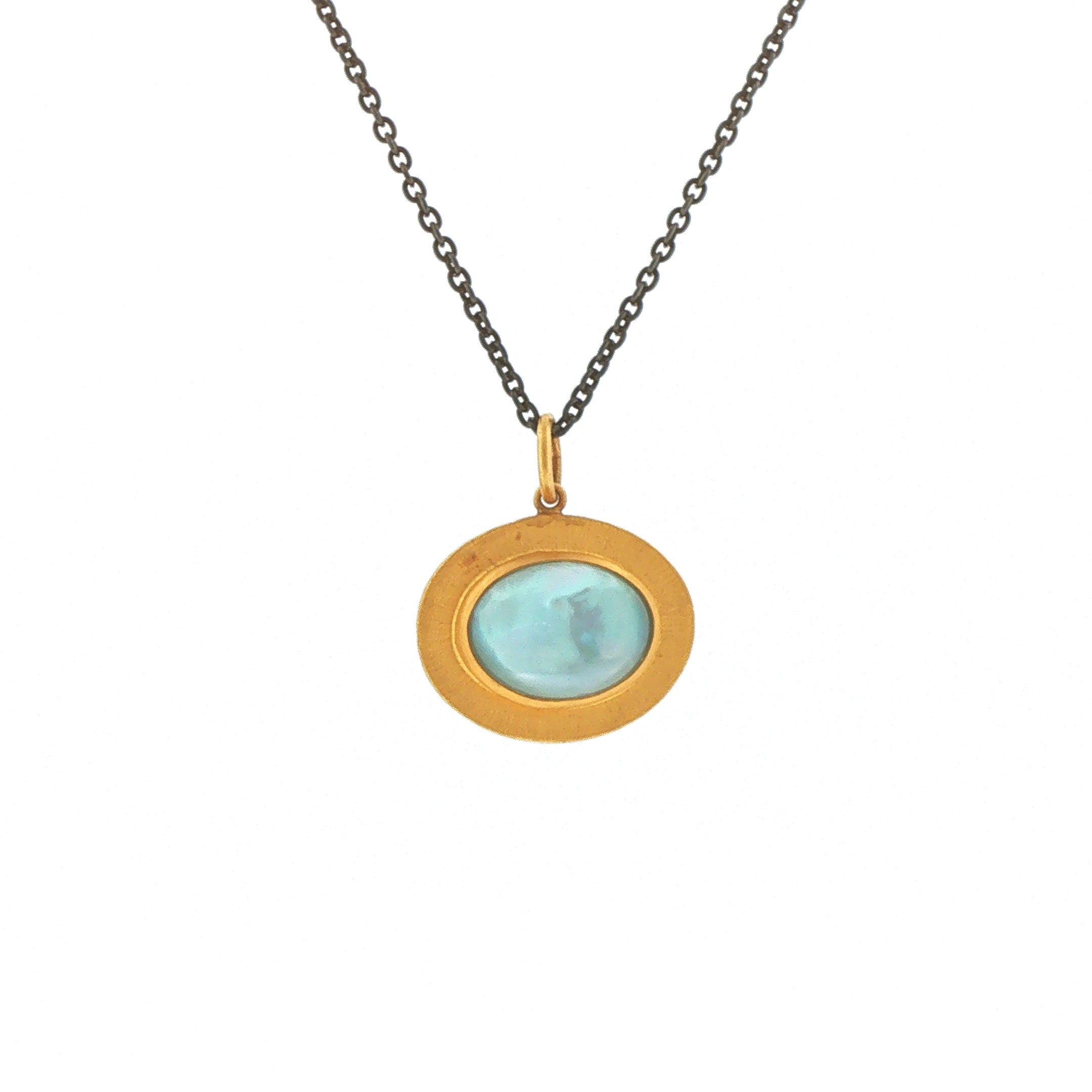 SS/24KY Lika Behar Pompei Blue Topaz Cabochon and Mother of Pearl Doublet Pendant