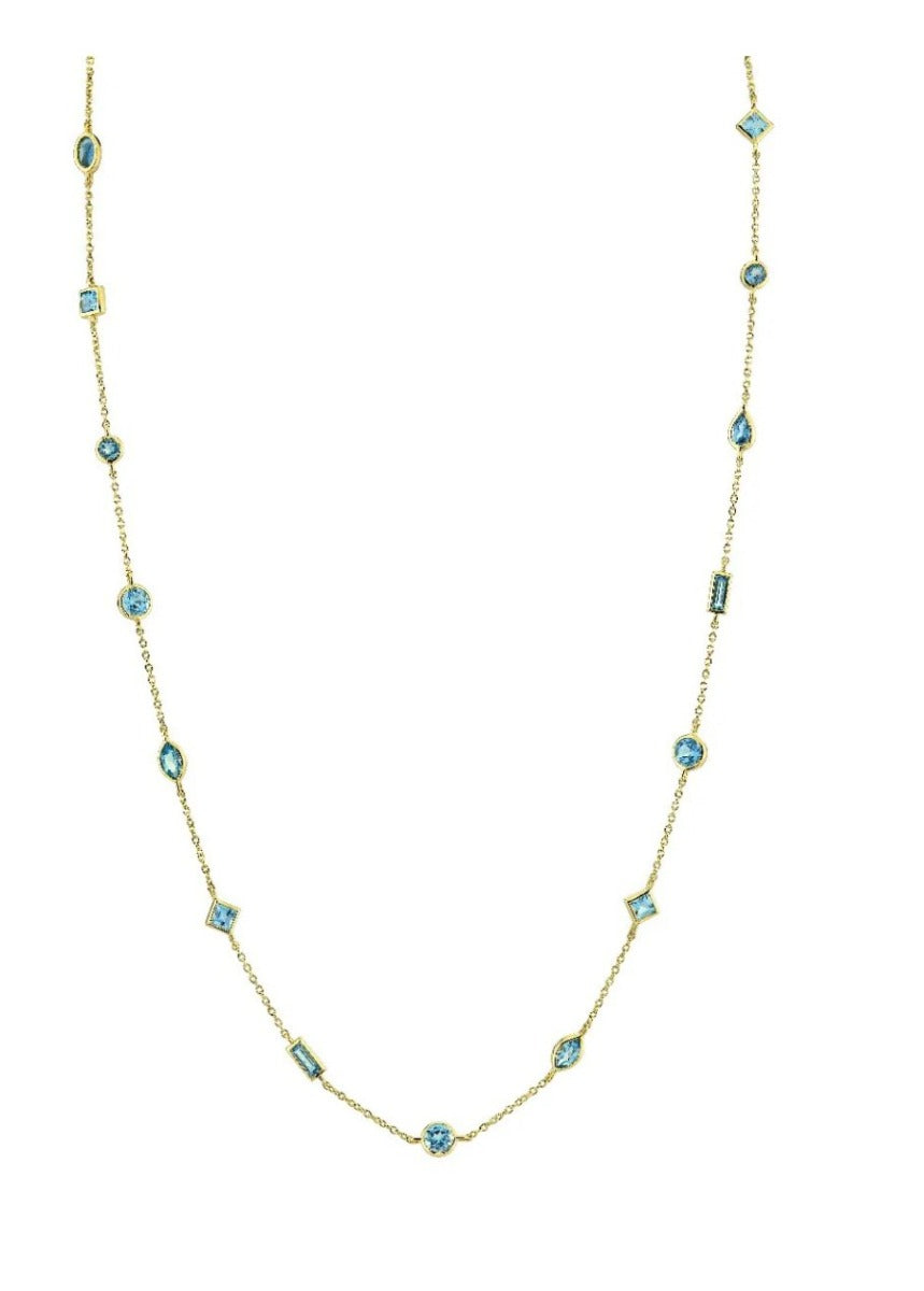 18KY Swiss Blue Topaz Mixed Shapes Necklace