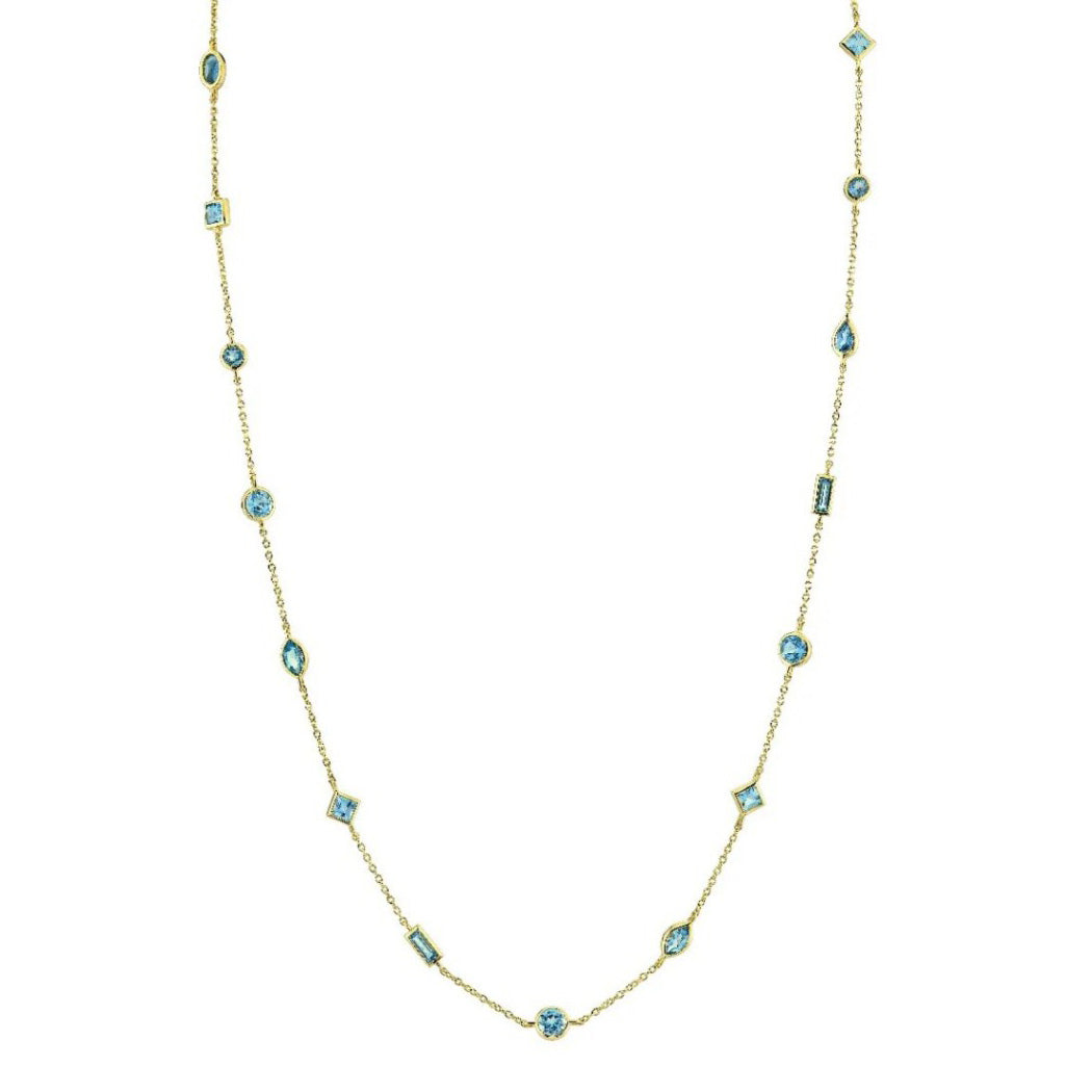 18KY Swiss Blue Topaz Mixed Shapes Necklace