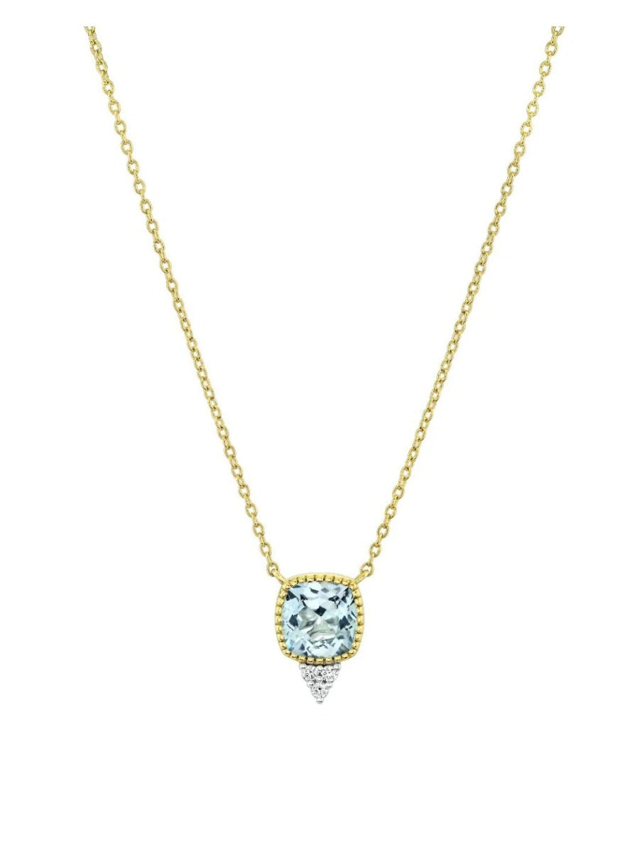 18KY Cushion SKY Blue Topaz With Diamonds Pendant