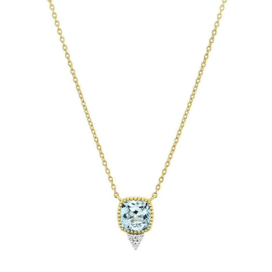 18KY Cushion SKY Blue Topaz With Diamonds Pendant