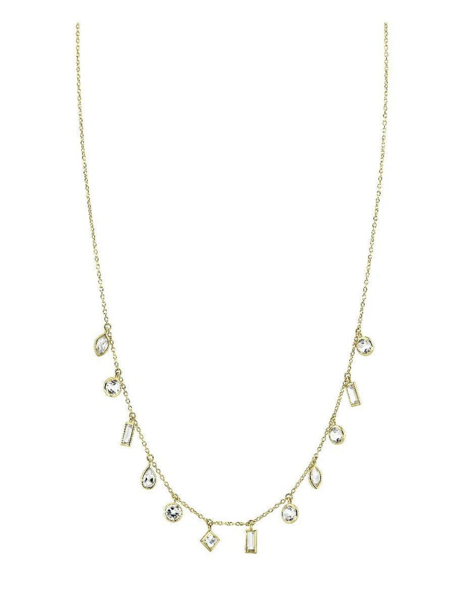 18KY Hanging Mixed Shape White Topaz Necklace