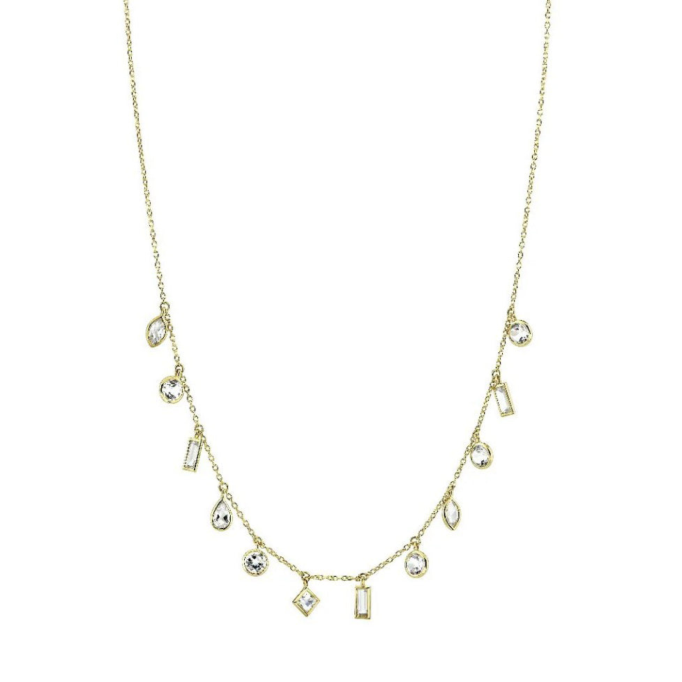 18KY Hanging Mixed Shape White Topaz Necklace