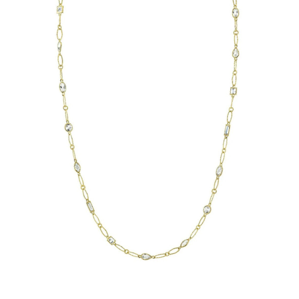 18KY Mix Shapes White Topaz Lacey Necklace