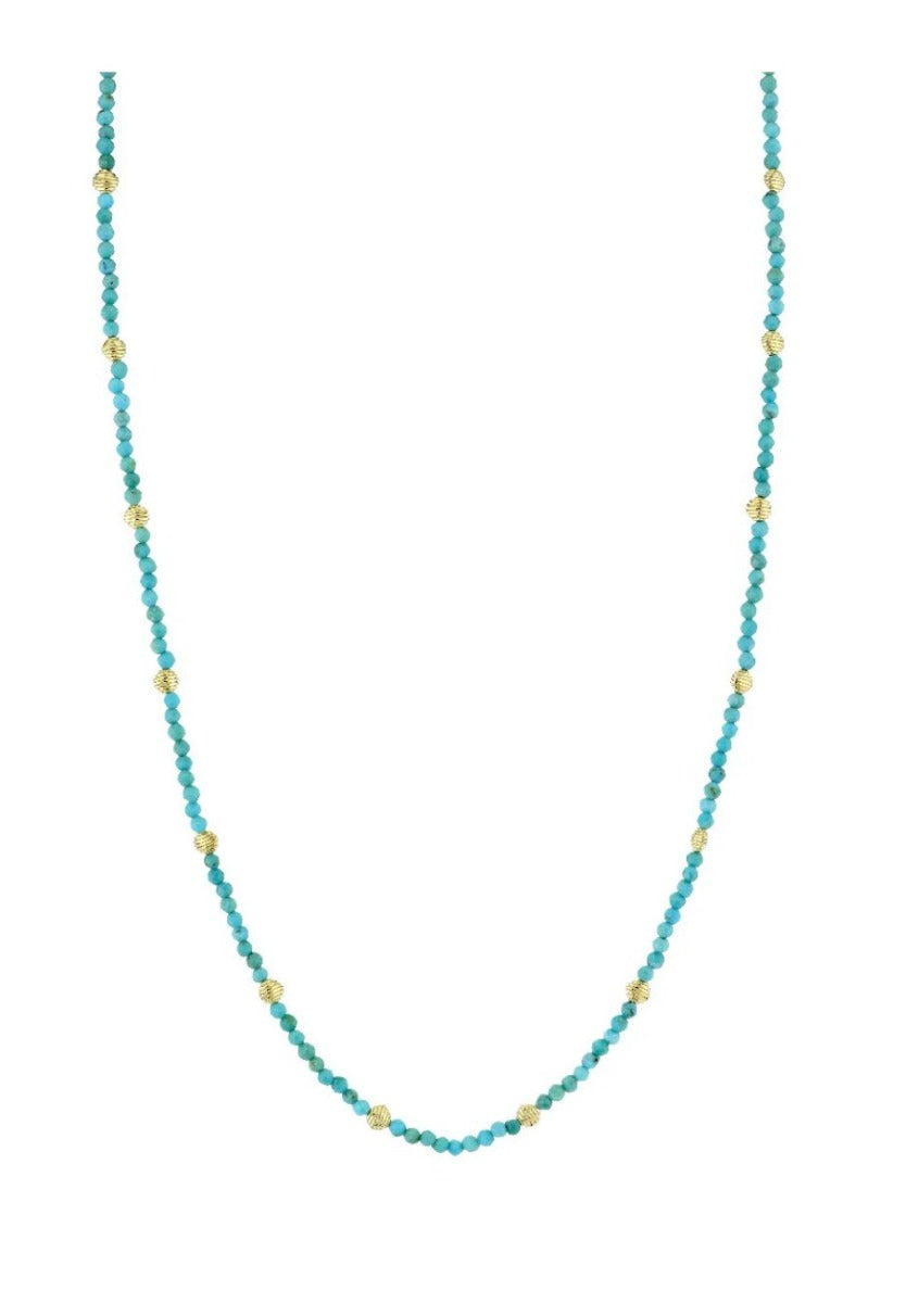 18KY Turquoise With Strie Detail Cushion Briolette Beads Necklace