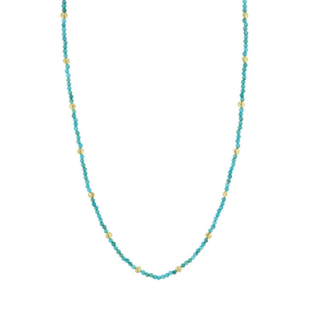 18KY Turquoise With Strie Detail Cushion Briolette Beads Necklace