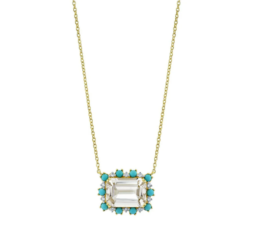 18KY Sloane Street White Topaz Necklace with Turquoise and Diamond Accents