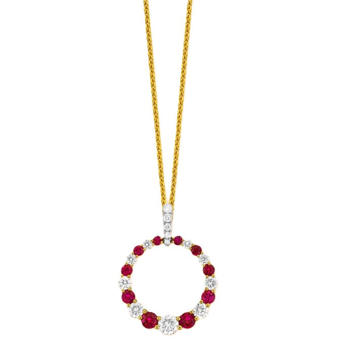 18KY Spark Creations Ruby and Diamond Circle Pendant Necklace