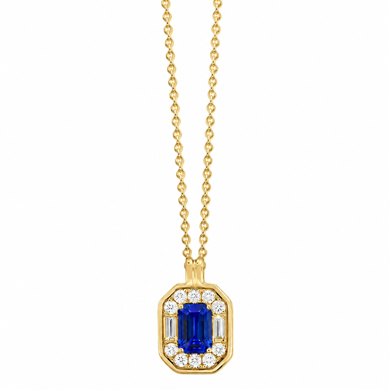 18KY Spark Creations Sapphire and Diamond Halo Pendant Necklace