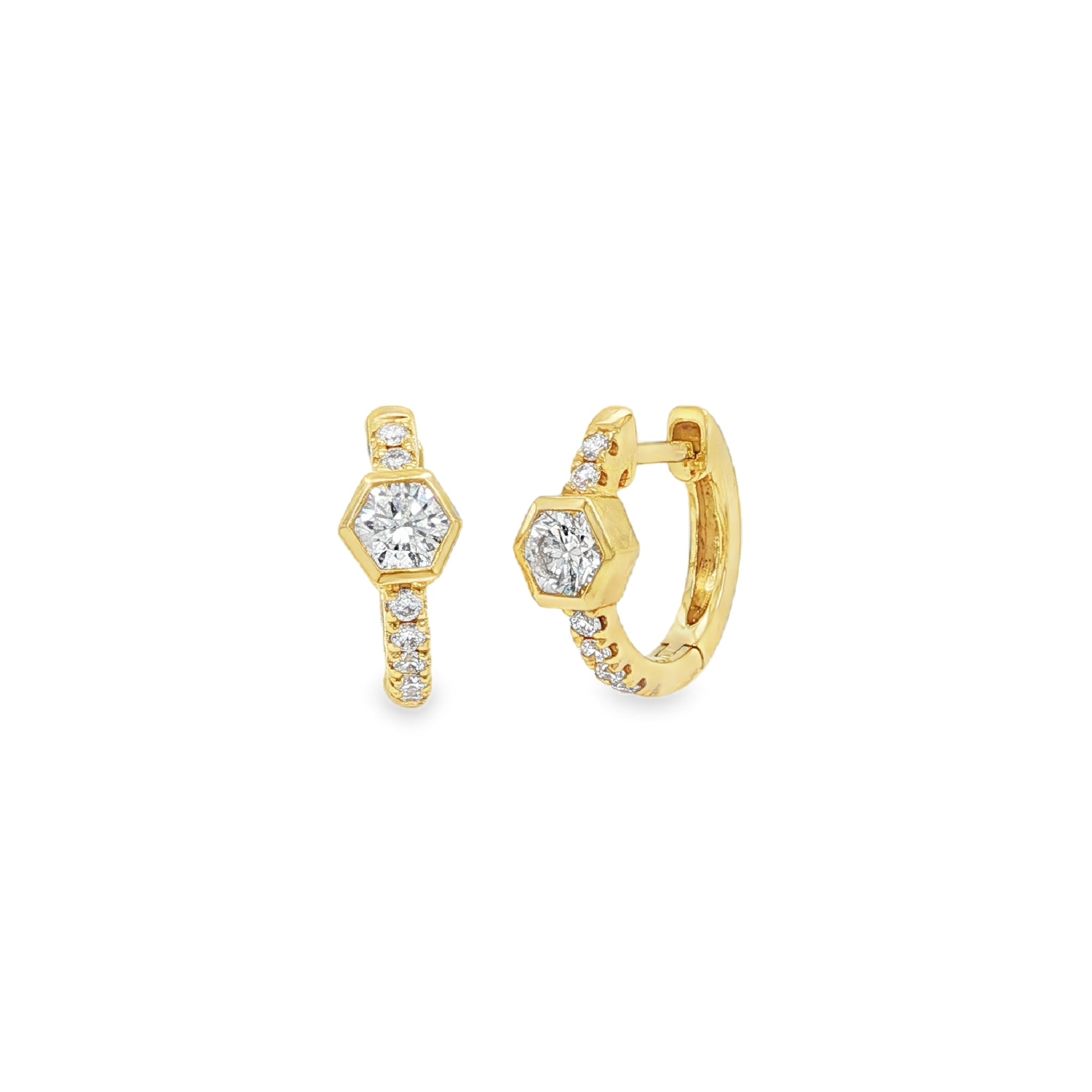 18KY DIAMOND HEXAGON HUGGIE EARRINGS