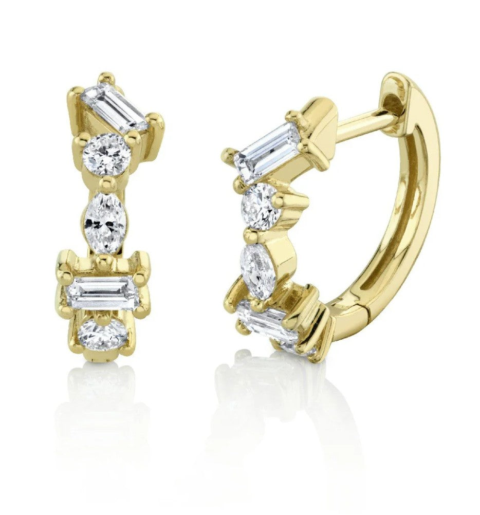 18KY Multi Shape Diamond Huggie Earrings