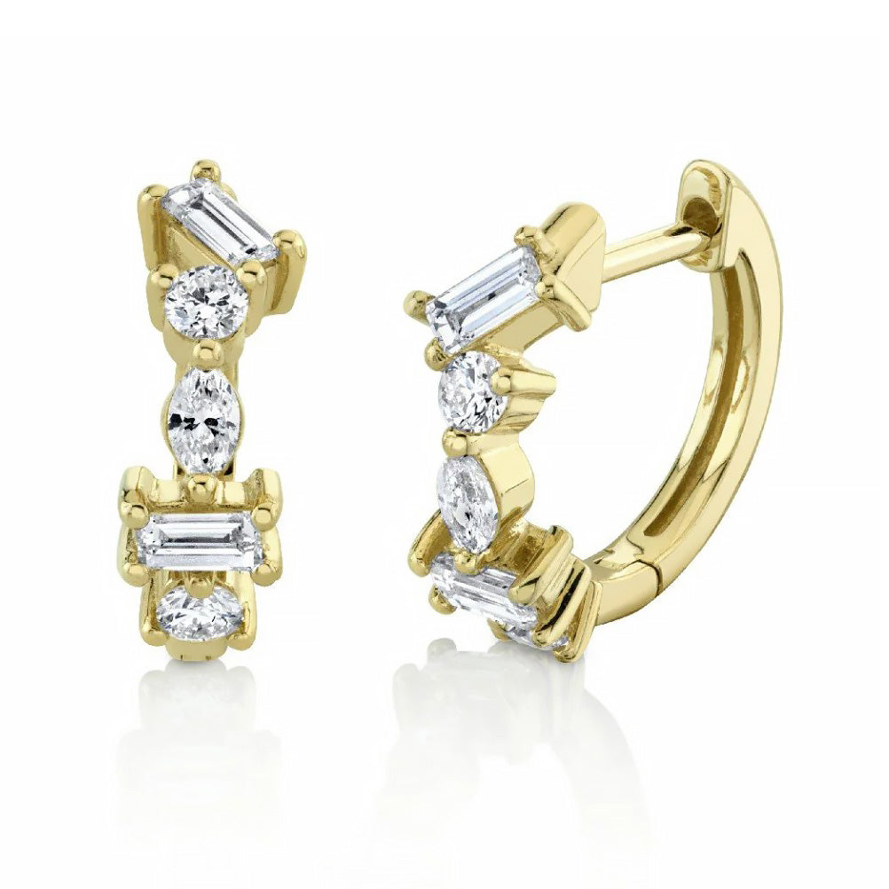 18KY Multi Shape Diamond Huggie Earrings