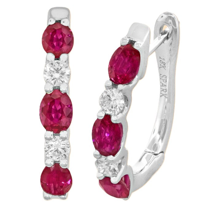 18KW Spark Creations Ruby and Diamond Oval Hoop Earrings
