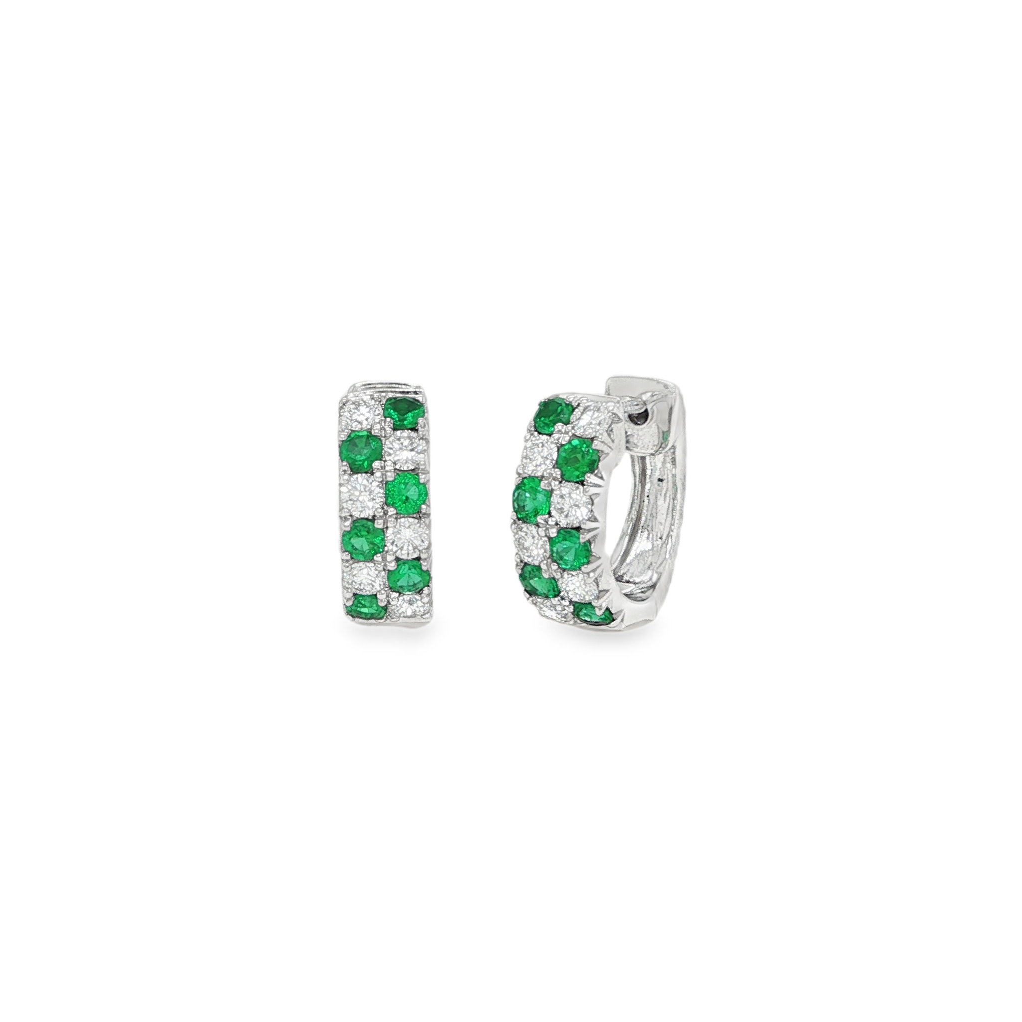18KW EMERALD AND DIAMOND HUGGIE EARRINGS