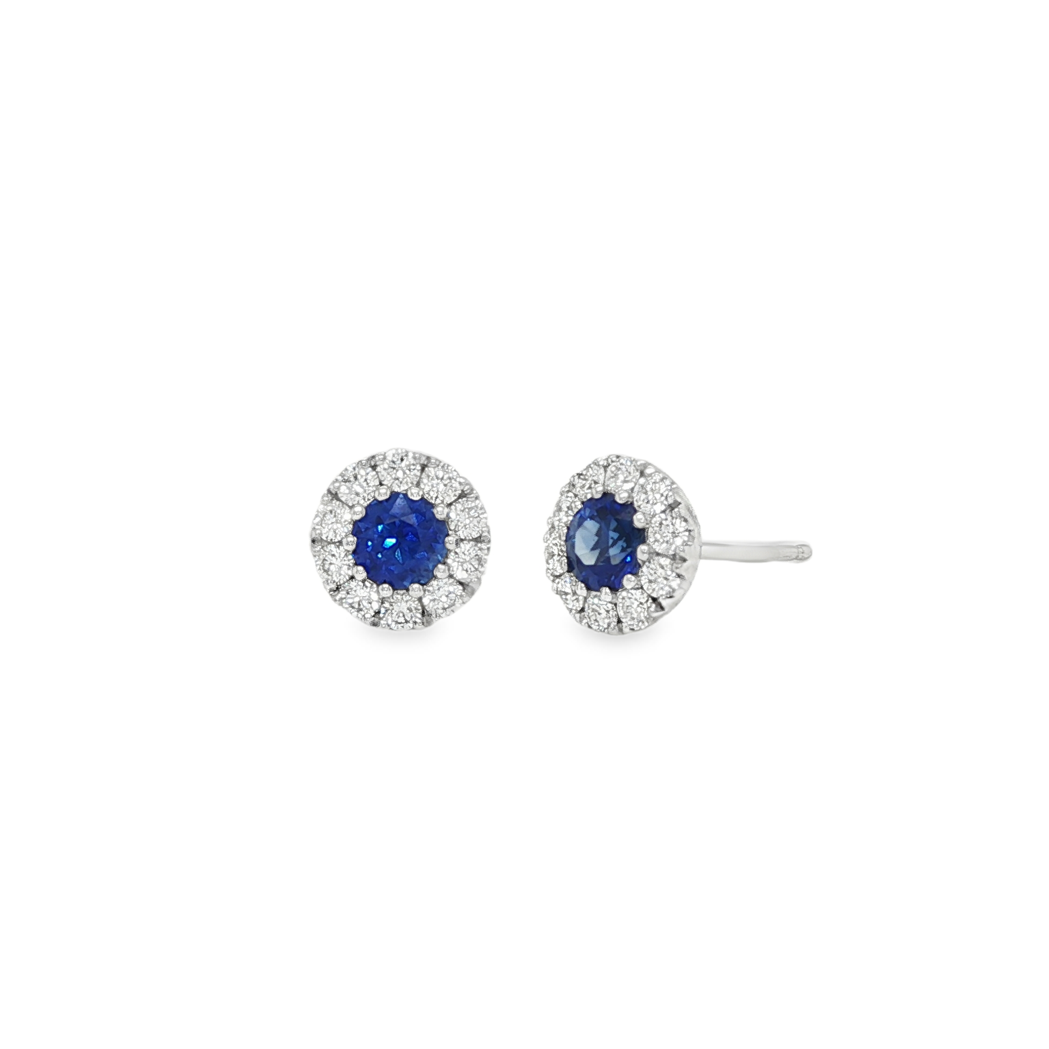 18KW SAPPHIRE AND DIAMOND HALO EARRINGS