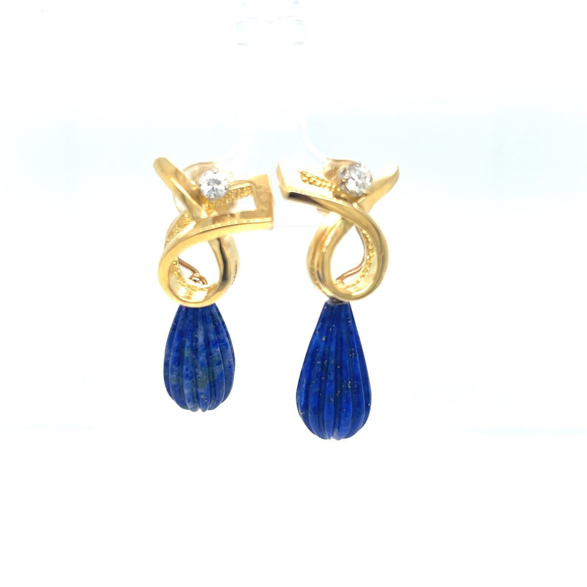 18KY Blue Lapis And Diamond Earrings