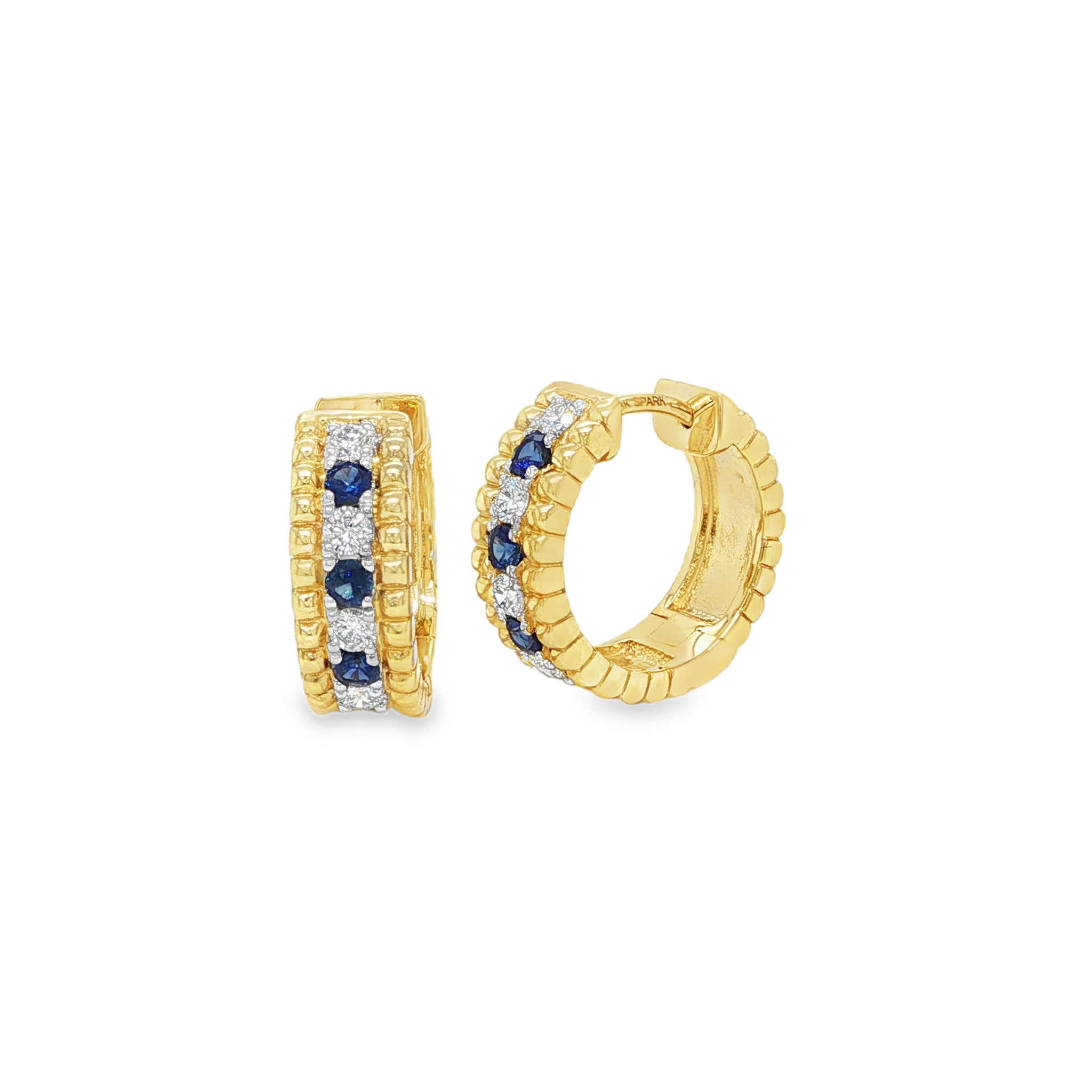 18KY SAPPHIRE AND DIAMOND HUGGIE EARRINGS