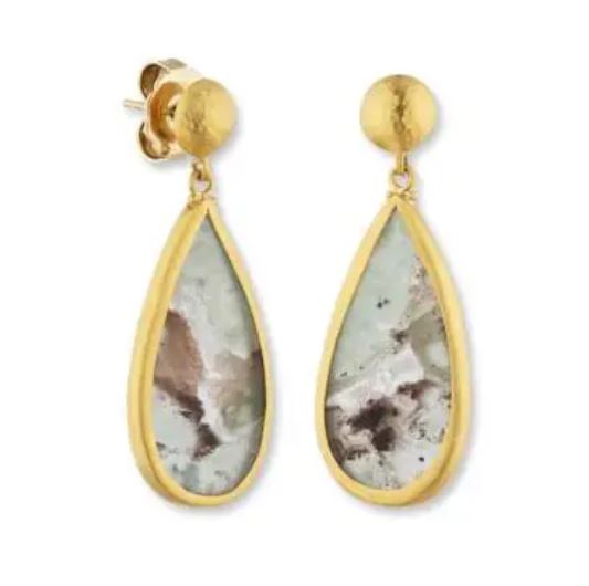 24KY My World Pear Shape Aquaprase Earrings