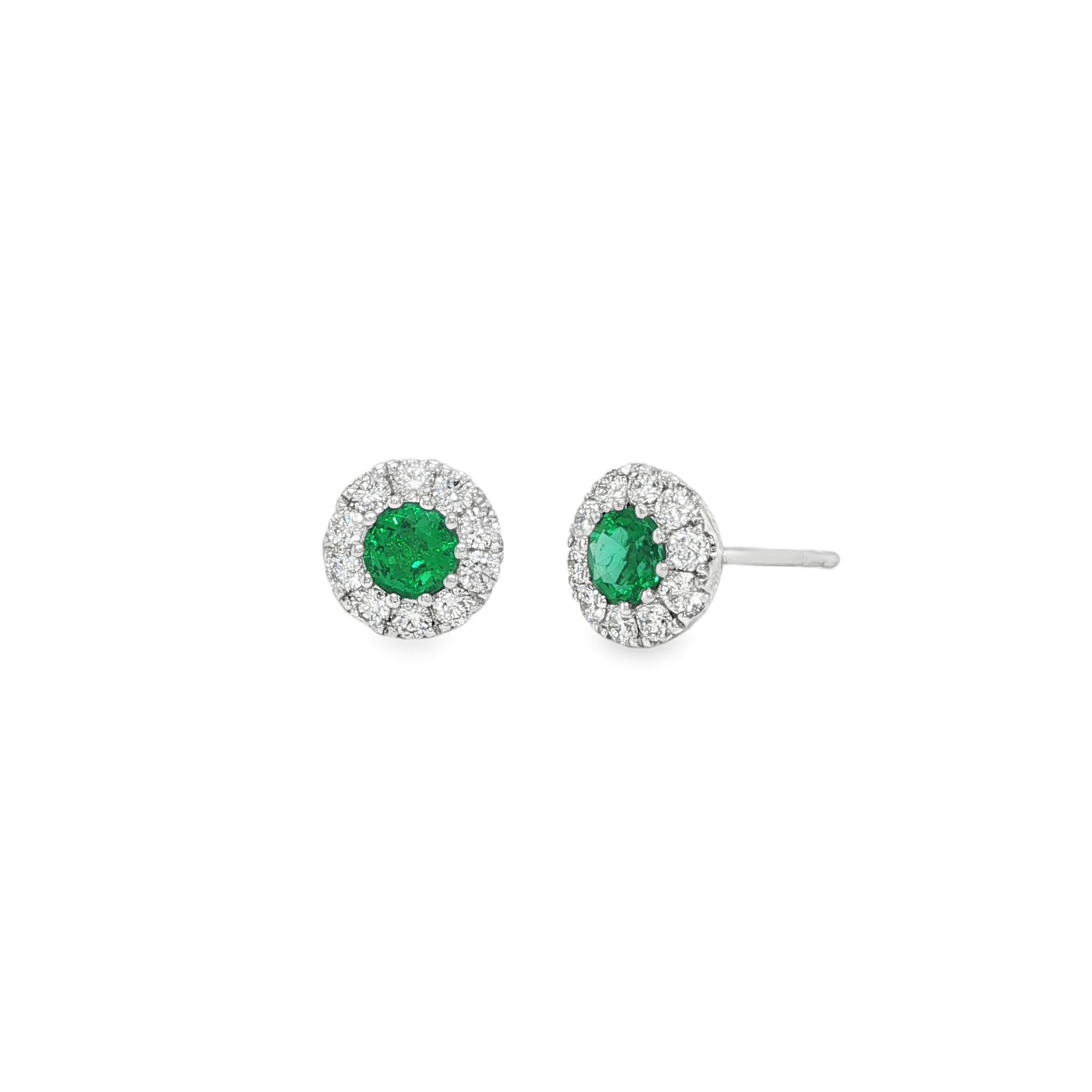 18KW EMERALD AND DIAMOND HALO EARRINGS