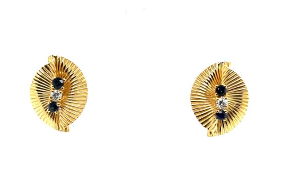 18KY Ruffled Petal Blue Sapphire And Diamond Earrings
