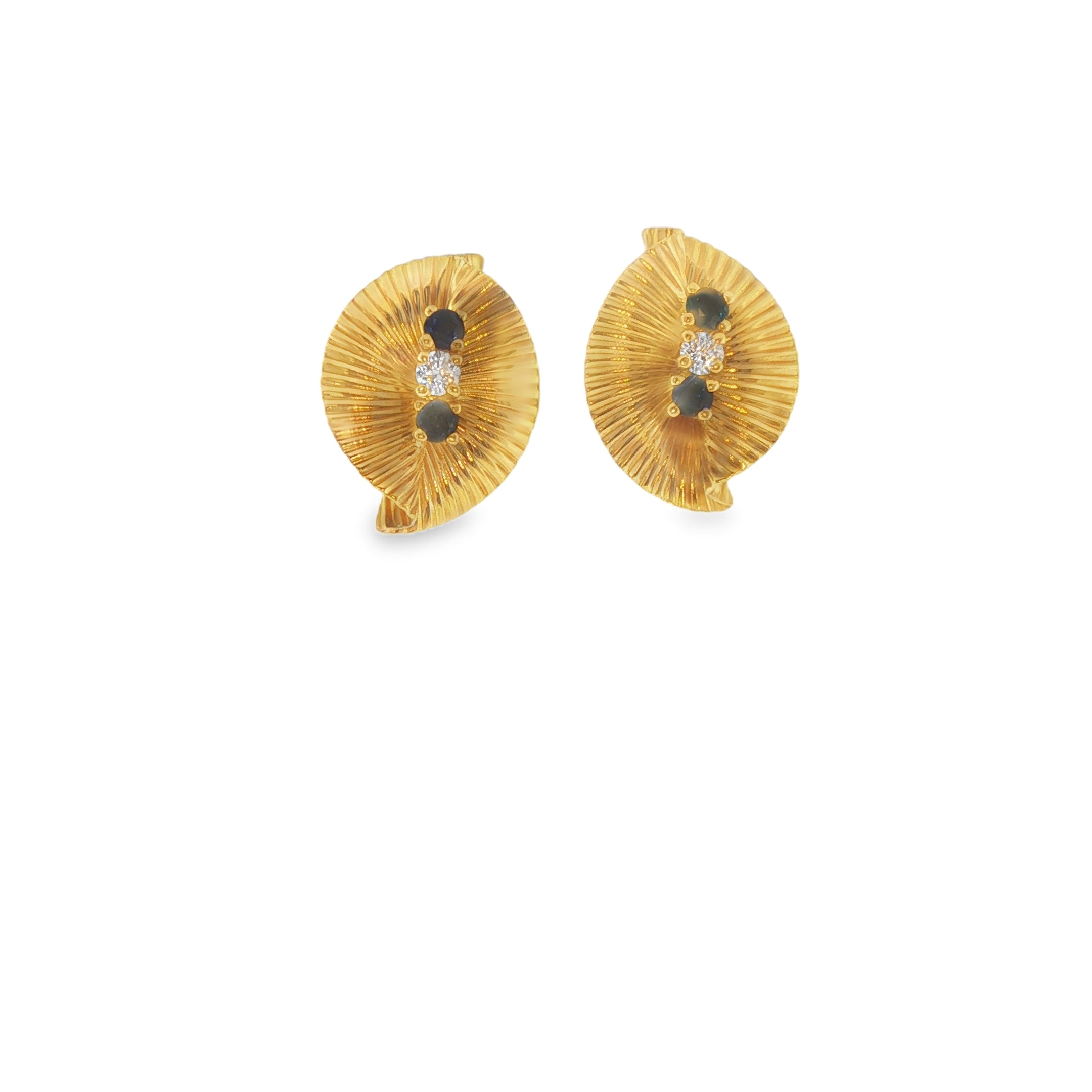 18KY Ruffled Petal Blue Sapphire And Diamond Earrings