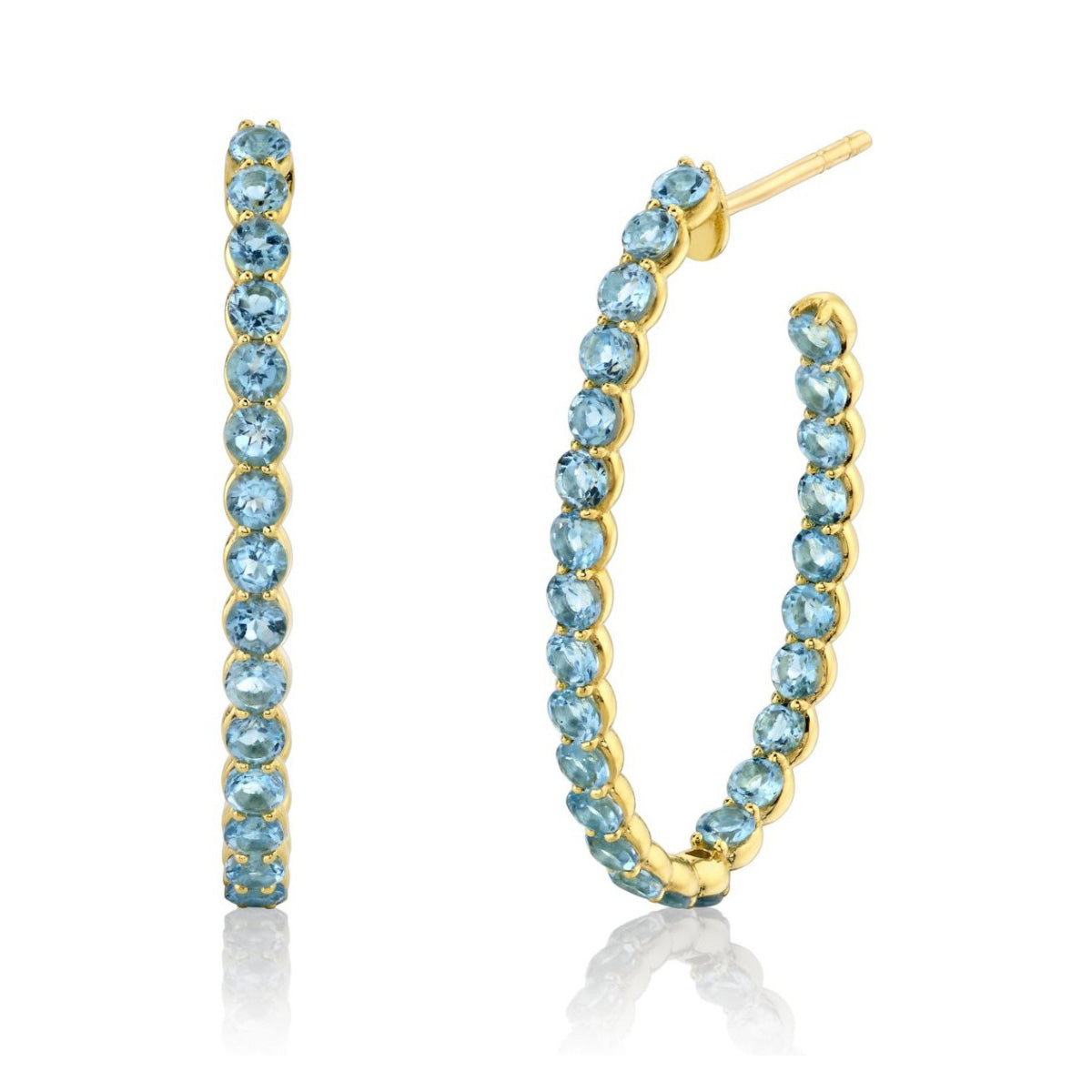 18KY 30MM Swiss Blue Topaz Hoop Earrings